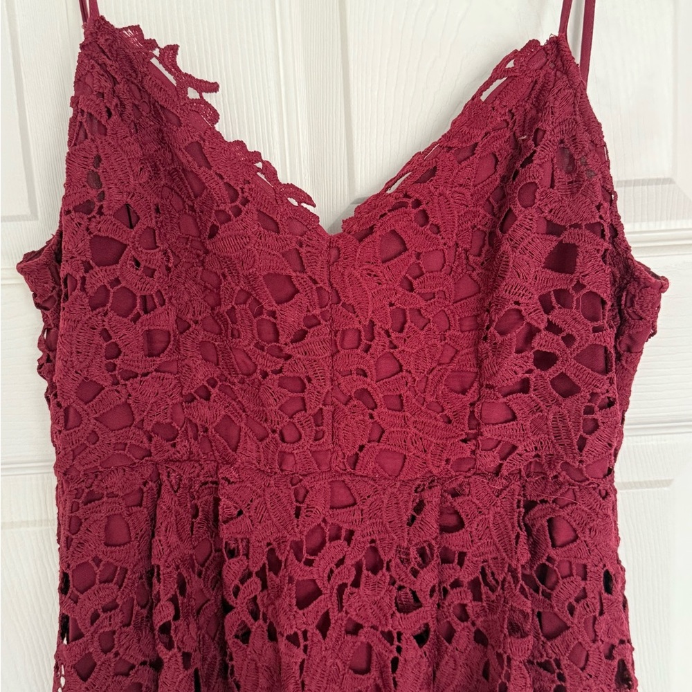Red Lace Midi Dress